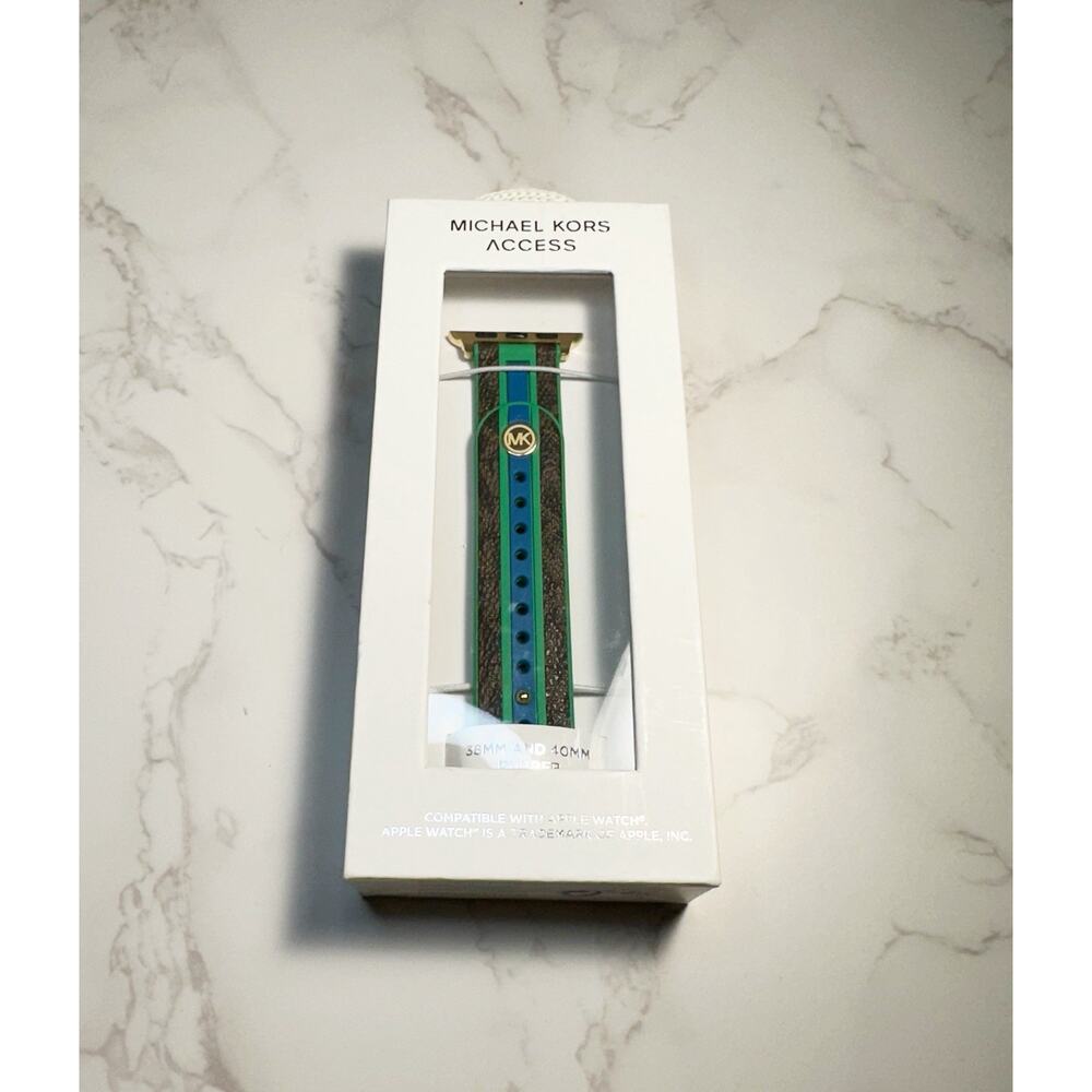 NWT Michael Kors PVC and Rubber 38mm/40mm/41mm Apple Watch Band Green Brown $115